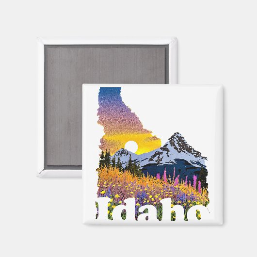 Idaho vorm met berg en wilde bloemen magneet (Voorkant / Achterkant)