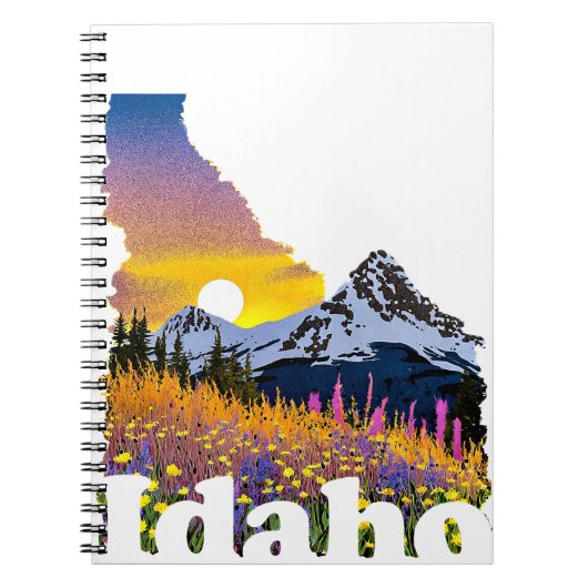 Idaho vorm met berg en wilde bloemen notitieboek (Voorkant)