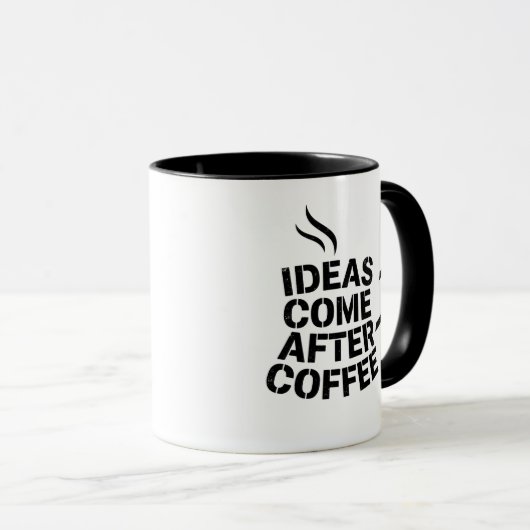 "Ideas Come After Coffee" Typographic Mug Mok (Voorkant rechts)