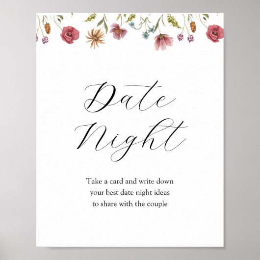 Idee voor datum avond met wilde bloemen bord poster (Voorkant)