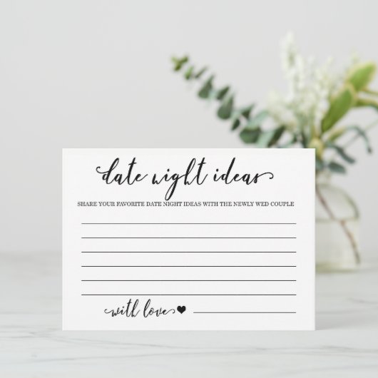 Ideeën voor date night kaart bruidsdouche spel (Staand voorkant)