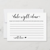 Ideeën voor date night kaart bruidsdouche spel (Voorkant)