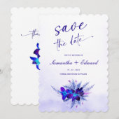 Idées de carte d'annonce de date de mariage bleue  (Devant / Derrière)