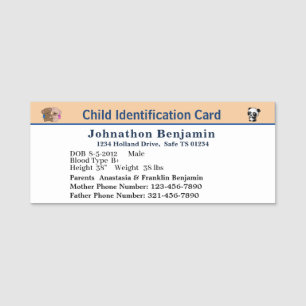 Identificatie van kindermeisje-ID Persoonlijke kaa Naamplaatje