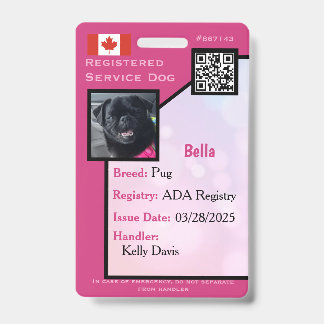 Identificatiekaart voor hulphond roze verticaal Ba Badge
