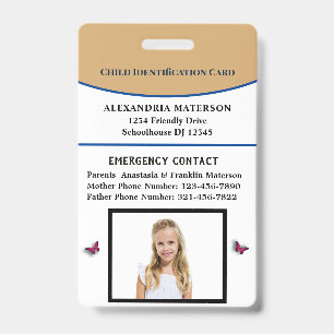 Identificatiekaart voor kinderen met noodgegevens badge