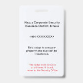 Identification par badge d'entreprise | ID de l'em (Arrière)