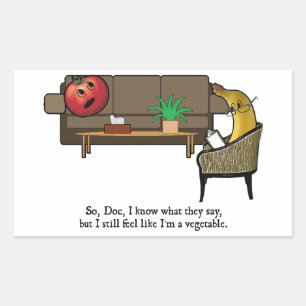 Identiteitscrisis, tomaat ziet psychiater rechthoekige sticker