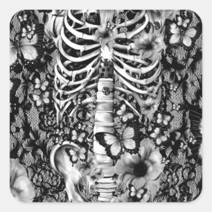 Idiopathische idioot, lace rib kooi met papavers vierkante sticker