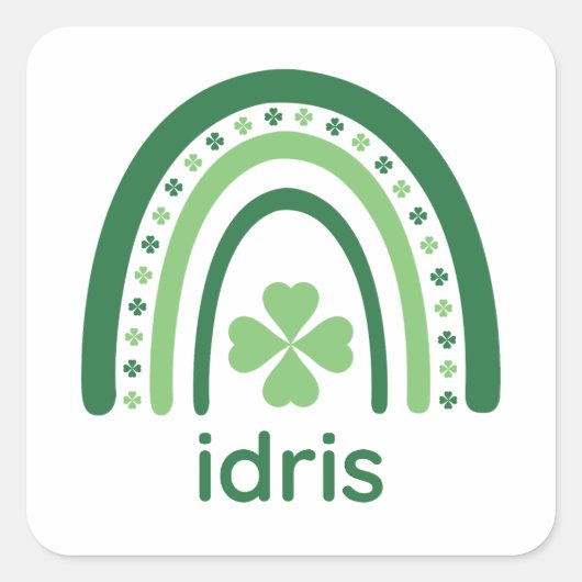 idris Name Clover Boho Rainbow Vierkante Sticker (Voorkant)