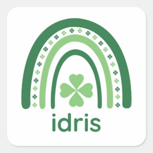 idris Name Clover Boho Rainbow Vierkante Sticker