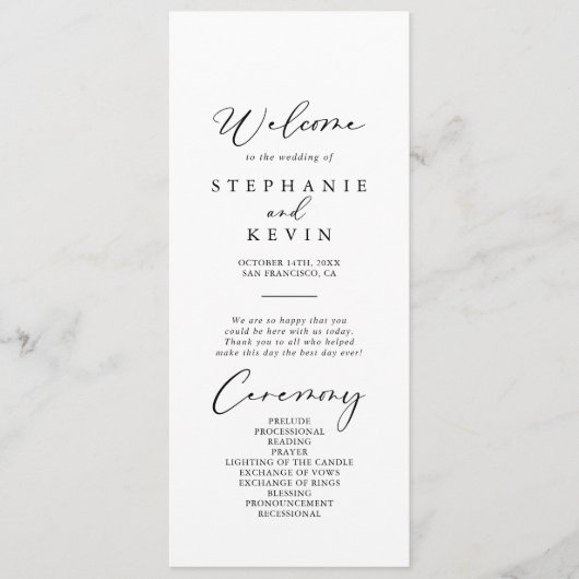 Idyllic stijlvolle kalligrafie bruiloft programma (Voorkant)