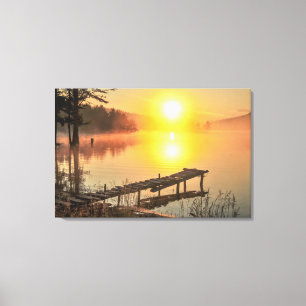 Idyllic Sunrise Misty Mountain Lake, Bulgarije Canvas Afdruk