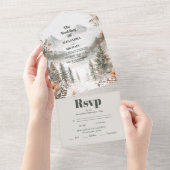 Idyllic Waterverf Mountain Winter Weddenschap All In One Uitnodiging (Afscheurbaar)