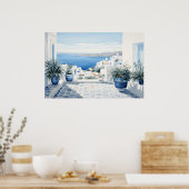 Idyllisch Grieks Eiland: Digitale Waterverf Art Pr Poster (Keuken)