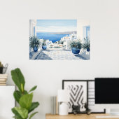 Idyllisch Grieks Eiland: Digitale Waterverf Art Pr Poster (Thuiskantoor)