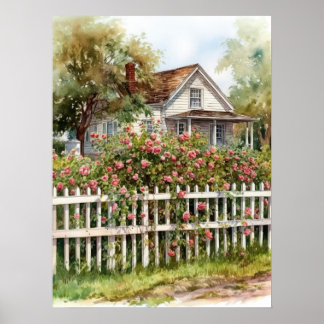 Idyllisch klimmen van Rozen op het platteland Poster