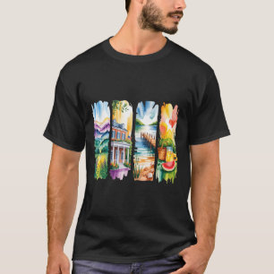 Idyllische waterverf zomerse landschapsscènes t-shirt