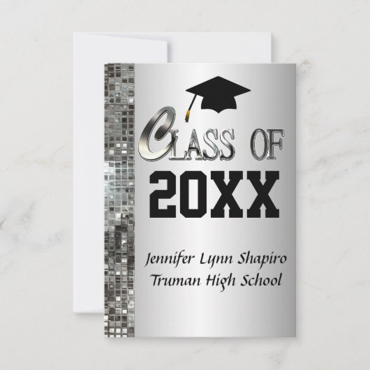 Ieder jaar Classy Silver Graduation Invitations Kaart (Voorkant)