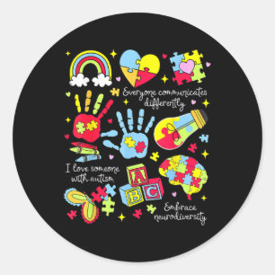 Iedereen communiceert verschillend Autisme Bewust Ronde Sticker