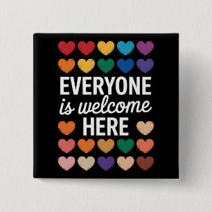 Iedereen is hier welkom LGBTQ Vierkante Button 5,1 Cm