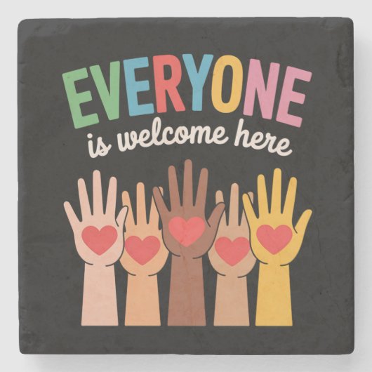 Iedereen is hier welkom stenen onderzetter (Voorkant)