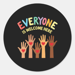 Iedereen is hier welkom, steun en solidariteit ronde sticker