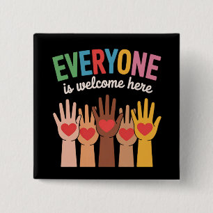 Iedereen is hier welkom vierkante button 5,1 cm