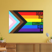 Iedereen is hier welkome vlag (Progress Pride) Canvas Afdruk (Insitu (Woonkamer))