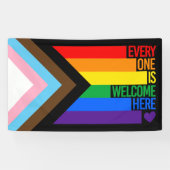 Iedereen is hier welkome vlag (Progress Pride) Spandoek (Horizontaal)