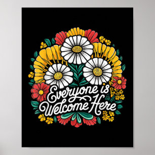 Iedereen is welkom hier Flowers Boho Terug Poster