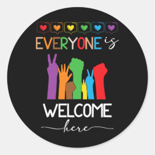 Iedereen is welkom hier Pride Maand LGBTQ Rainbow Ronde Sticker