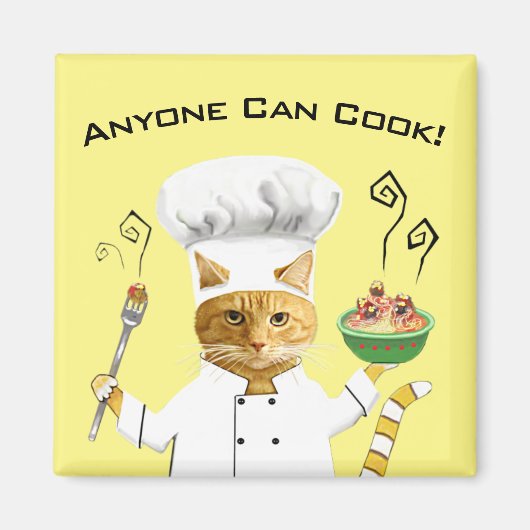 Iedereen kan Cook! Kat Koelkast Magnet (geel) Magneet (Voorkant)