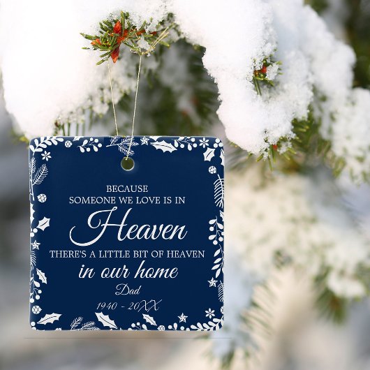 Iemand in de Hemel Winter Greenery Foto Navy Blue Keramisch Ornament