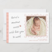 Iemand zoet om 2 Foto Baby Girl Birth te ontmoeten Aankondiging (Voorkant)
