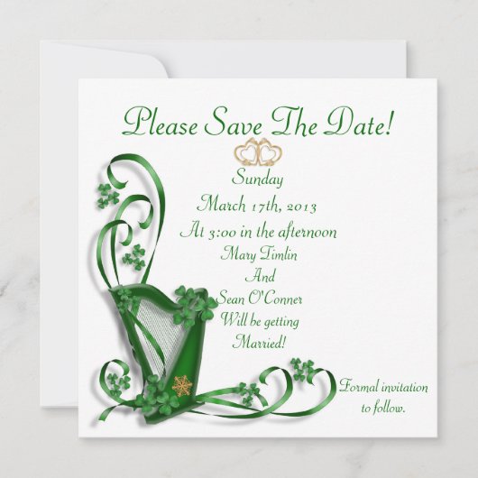 Ieren Bewaar de datum voor bruiloft, Harp Save The Date (Voorkant)