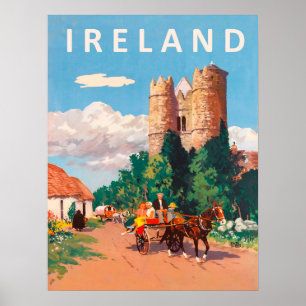 Ierland, caravan gaat door op de dorpsweg poster