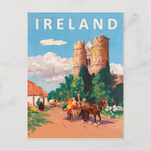 Ierland, caravan rijdt over de dorpsweg briefkaart