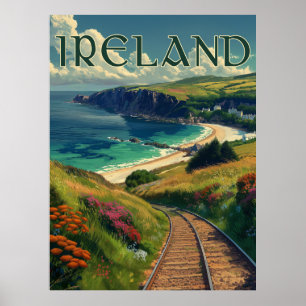 Ierland Coastline Vintage Travel Poster