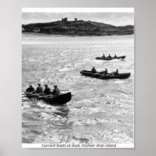 Ierland, currach boten voor Inisheer Aran Eiland Poster