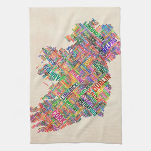 Ierland Eire City Text map Theedoek
