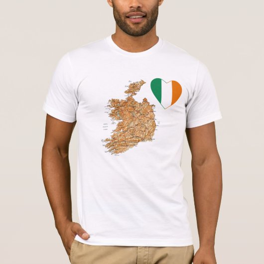Ierland Flag Heart en Map T-Shirt (Voorkant)