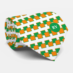 Ierland groen wit Sinaasappel patroon monogram Stropdas