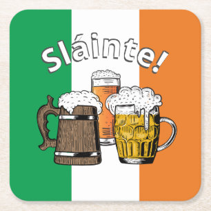IERLAND Groot Iers bier Sláinte! Vierkante Kartonnen Onderzetter