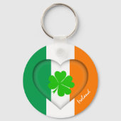 Ierland & Irish Heart, Flag geluksklaver/shamrock Sleutelhanger (Voorkant)