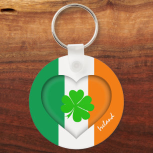 Ierland & Irish Heart, Flag geluksklaver/shamrock Sleutelhanger