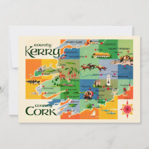 Ierland Kaart van Kerry & Cork 5x7 Grote Postkaart