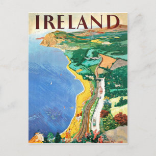 Ierland, kustlijn, vintage reisposter briefkaart
