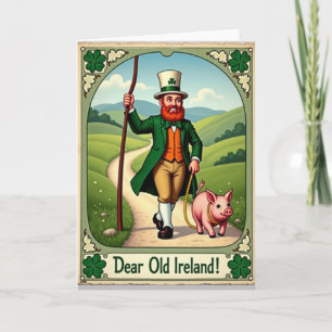 Ierland Man En Varkens Pret Dag Kaart