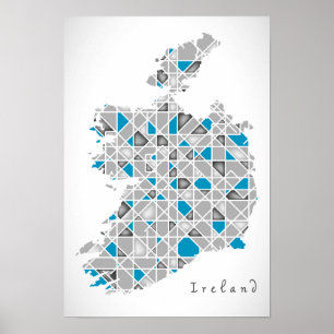 Ierland Map  Crystal Diamond Style Artwork Poster
